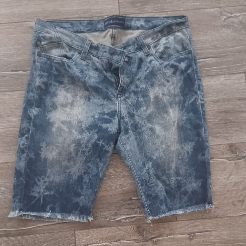 Rock & Republic Acid Wash Fringe Bermuda Plus Size Denim Shorts 14